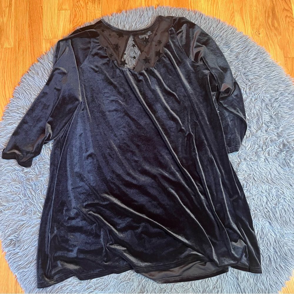 ModCloth Black Velvet Sheer Stars Neckline Swing Dress Size 4X